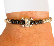 Bracciale da uomo donna con teschi di perle nere braccialetto regolabile perla