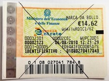 MARCA DA BOLLO da € 14,62 ANNO 2010 - 6 Agosto ORIGINALE TELEMATICA FRAMMENTO
