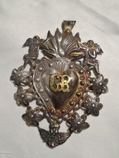 EX VOTO CUORE SACRO ARGENTO FILOGRANATO CESELLATURA CM 9x12-GR 9-WORLD-CATTOLICO