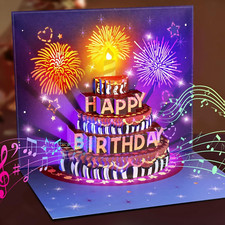 Biglietti Auguri di Compleanno 3D Musicale E Luce Divertente Pop up Regalo