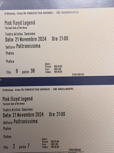 Vendo due biglietti pink floyd - pink,