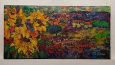 Dipinto ad Olio Paesaggio Girasoli Cm20x40 Carlo De Lorenzo