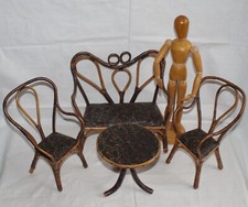 PICCOLO SALOTTO MINIATURA CASA DELLE BAMBOLE IN VIMINI DIVANO POLTRONE TAVOLINO