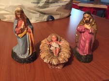 Vecchie Statuine Da Presepe In Gesso Maria Madonna San Giuseppe E Bambinello