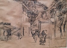 Ugo Vittore  BARTOLINI - grafite- "Scorcio cittadino"