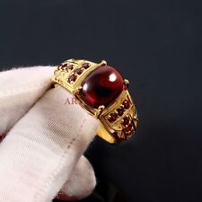 Naturale Granato Gemma Con Placcato Oro 925 Sterling Anello Argento per da Uomo