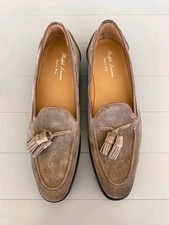 Mocassini uomo Ralph Lauren etichetta viola Luther nappa marrone scamosciato 9 E