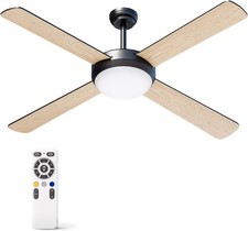 HOOLED Ventilatore Soffitto Luce Led 20W 4 Pale Legno 6 Velocita' Telecomando