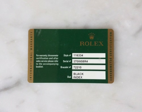 Rolex guarantee warranty card - rolex,