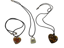 3 COLLANE CIONDOLO CUORI VETRO E RESINA E BORSA METALLO MM 22-32 BIGIOTTERIA