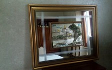 Quadro piastra argento 925 castello Napoli 72x60 specchio serigrafia cornice oro