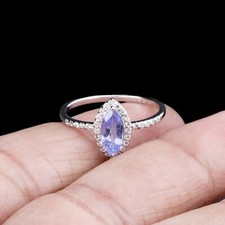 Taglio Marquise Tanzanite Gemma Halo Anello 925 Argento Solitario Cz per Mom