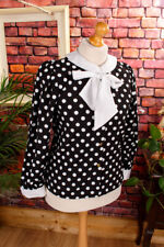 Blusa Vintage Originale Anni '80 Nera E Bianca A Pois Con Collo A Fiocco S M