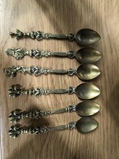 6 Antichi Cucchiaini In Ottone