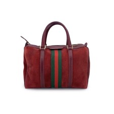 Autentica borsa a mano Gucci vintage bordeaux scamosciata righe web Boston