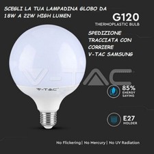 LAMPADINA LED GLOBO PALLA G120 V-TAC SAMSUNG G120 SFERA LUCE ATTACCO E27 22W 18W