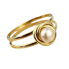 14K Oro Giallo Vortice Misura Anello 8 US Naturale Perla D'Acqua Dolce Gemma