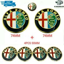 KIT STEMMA ADESIVI BADGE PER ALFA ROMEO 147 156 166 MITO GT 7 PEZZI ORO 