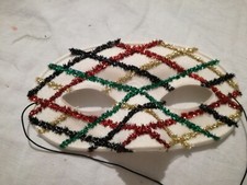 MASK MASCHERA DONNA UOMO  CARNEVALE ARLECCHINO BRILLANTE VENEZIANA BIANCA