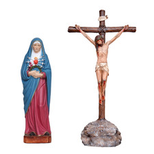 Statue della Madonna Addolorata 30 cm e Crocifisso 50 x 27 cm in resina piena