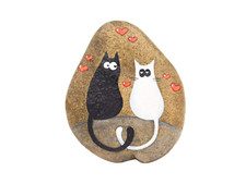 Gatti Innamorati, Sasso Dipinto a Mano, Gatto Nero, Gatto Bianco, Gatti Dipinti