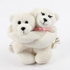 Giocattolo Peluche Orso Bianco Abbracciante Con Fiocco Blu E Rosa Set Staccabile