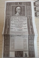 CERTIFICATO REGNO D'ITALIA ANNO 1937 LIRE 100 PRESTITO REDIMIBILE