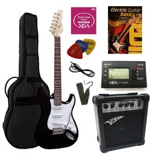 Chitarra elettrica in set, con libro didattico + CD + accordatore + amplificatore + accessori - legno massiccio!
