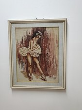 QUADRO RICAMATO A MANO A MEZZO PUNTO  82x70vintage Q88