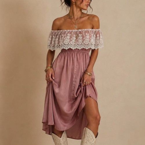 Abito midi vintage - , rosa