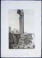 Stampa antica Colonne Castore e Polluce foro romano Luigi Rossini 1817 Roma