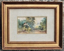 Marco Calderini ( Torino 1850 - 1941 ). Paesaggio romantico,  tecnica mista 