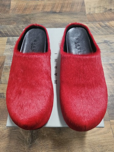 Pelliccia rossa marni slides - pelliccia,