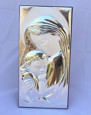 Madonna con bambino quadro in argento 925/1000 sbalzata lucida misura 17x33 cm