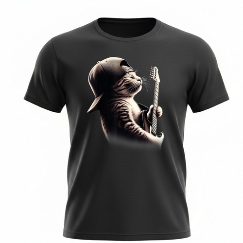 Maglia nera gatto rock - gatto, con