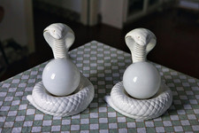 AVORIN coppia globo bianco ceramica e vetro SNAKE ? COBRA art deco lampade da tavolo anni 70