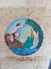 Dipinto Su Carta Papiro Adamo Eva Quadro Vintage Modernariato Oggettistica Casa 