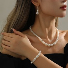 Bellissimo Set Gioielli Perle Donna Collana Orecchini Bracciale 3 Pezzi