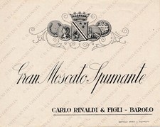 Vino Gran Moscato Spumante Carlo Rinaldi Barolo enologia etichetta pubblicitaria