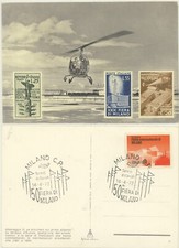 50 FIERA DI MILANO -ATTERRAGGIO DI UN ELICOTTERO SUL PRIMO ELIPORTO CARTOLINA 