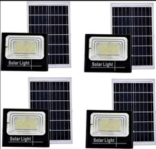 4 X FARO LED 100 Watt SMD Luce Bianca Con PANNELLO SOLARE E SENSORE telecomando