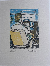 Orfeo TAMBURI "Donna al volante"   litografia originale numerata  15 cm X 20 cm