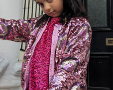 H&M Giacca Bomber Paillettes Bambina Rosa Arcobaleno Età 9-10 Anni Bambini Festa Cappotto x