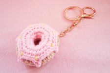 Portachiavi Uomo Donna Donut  Rosa Uncinetto Cotone Idea Regalo Oro