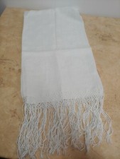 Antico asciugamani in fiandra con frange colore bianco