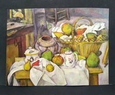 Pittore artistico Paul Cezanne natura morta cesto e frutta su un tavolo da cucina