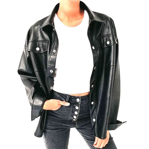 Camicia donna pelle nera