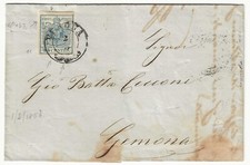 1850 Lombardo Veneto - 45 c. azzurro ardesia con difetti di stampa su lettera