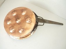 ANTICA PADELLA Cuociuova in rame con manico in ferro Rilucidata anni '50