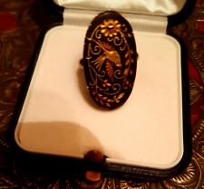 Toledo Spagna Anello Damaschino Artigianato Artistico Uccello Motivo Oro Su Nero